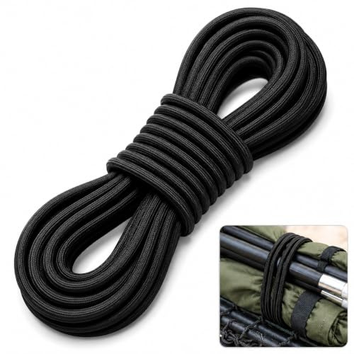 Elastic Rubber Rope 4 mm x 10 m, Black Durable Expander Rope with 20 Choke Clamps, Rubber Cord, Cuttable Rubber Cord for Trailer Tarpaulin, Tent Assembly, Camping, Tarpaulin, Backpack, Hat