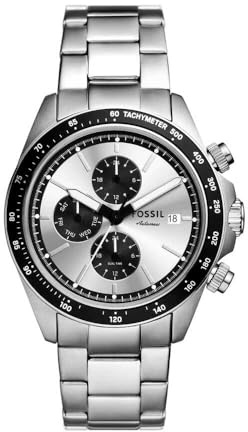 Fossil Autocross Montre Homme, Mouvement Multifonction Quartz avec bracelet en acier inoxydable ou cuir, Noir et argent, 42 mm