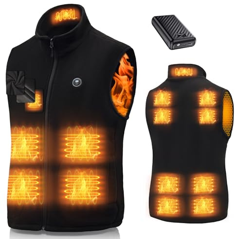 Gilet Chauffante Homme Femme avec Batterie 27000mAh 7.4V Polaire Gilet Chauffant Veste Électrique 3 Niveaux de Chaleur 13 Zones (FR/ES, Alpha/lettres, TG, Taille normale, Taille normale, Noir profond)