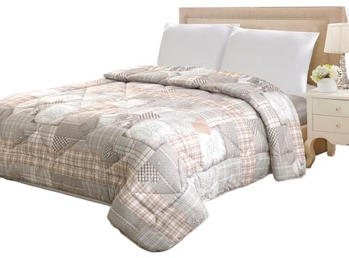 Home Tresor - Trapunta Invernale Matrimoniale Imbottita in Morbida Microfibra Piumone Letto Trapuntato Caldo Due Piazze 250 x 250 cm Autunno Inverno Coperta Fantasia Monella Sussurri Shabby Beige