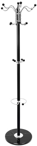 YNAADYH garderobsställ rockstativ, 170 cm rockställ med 360° roterande huvud och 17 hängande punkter, 3 lager hängande, takstativ med paraplyhållare, svart