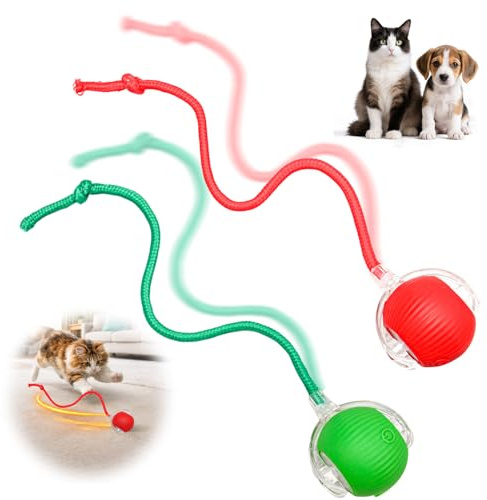 Bola Interactiva Automática para Gatos y Perros, Juguete Inteligente Rodante Recargable USB con Detección de Obstáculos, Juguete Activo para Mascotas de Interior, Silicona Segura y Duradera, Verde y R