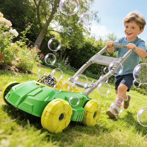 WOANZZ Bubble Lawn Mower for Toddlers 1-3, Auto Bubble Blower, Push Along Toy with Music, Bubble Solution & Wands, Outdoor Garden Toys Summer Birthday Gift for Age 1 2 3, Preschool Boys Girls, Green