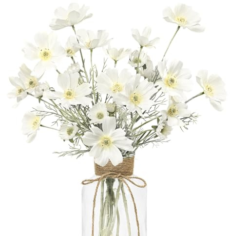 TINA 4 Stück Künstliche Kosmeen Chrysanthemen Deko, Kunstblumen wie echt, Künstliche Blumen Pflanzen Blumenstrauß Frühlingsdeko, Stoffblumen Fake Blumen Kunstpflanze für Zuhause Hochzeit Party