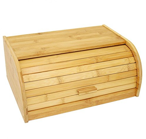 Oypla Single Layer Roll Top Bamboo Wooden Bread Bin Kitchen Storage