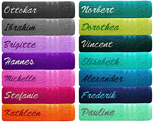 Lashuma Badehandtuch Frottee mit Namen Bestickt, London 100x150 cm Handtuch Blau – Capri