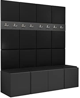 Mirjan24 Garderoben-Set Monati V, 4X Schuhschrank + Kleiderhakenbrett und Gepolstertes Paneel/Wandpaneel, Kleiderhaken, Flurgarderobe, Wandgarderobe (Graphit, Soft 011)