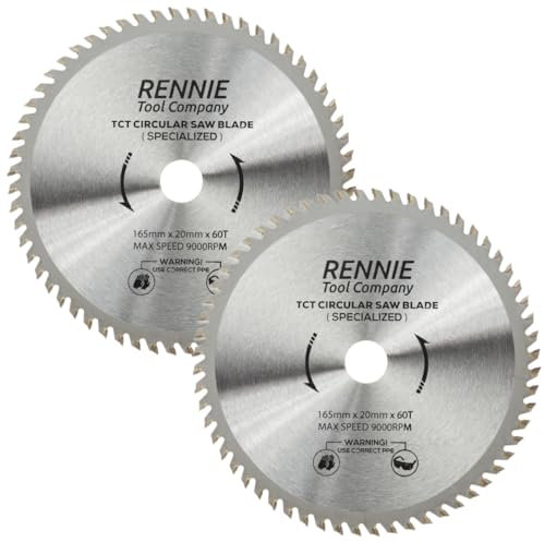 (PACK OF 2) 165mm x 20mm Bore x 60T TCT Cordless Circular Wood Saw Blades. Fits Bosch Makita Ryobi Dewalt DC390, DWE007, DCS391, DC391N Circular Saws etc, Thin Kerf
