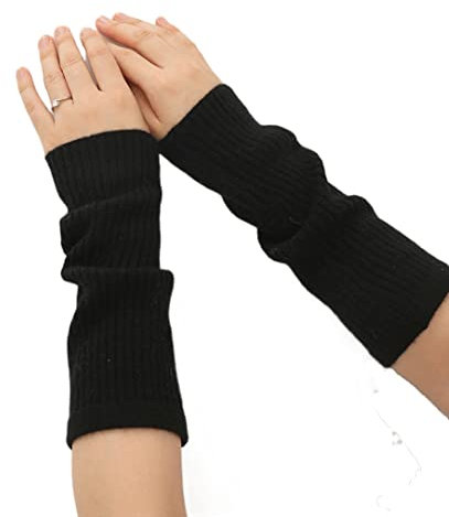 Prettystern Damen Kaschmir-Wolle Arm-Stulpen Arm-wärmer Ärmlinge Pulswärmer Cashmere Ripp-Strick Wärmer für Ellenbogen Schwarz