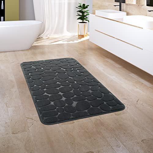 Paco Home Badezimmerteppich Badematte Badteppich Badvorleger Duschvorleger Waschbar Flauschig Memory Foam 3D Effekt, Grösse:60x100 cm, Farbe:Anthrazit 5