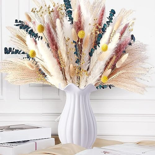 Fiori Secchi Decorativi,Erba Della Pampas Decorative 85 Pezzi Set di Erba di Pampa Naturale Fiori Secchi Decorativi per Matrimoni, Feste, Boho Decor