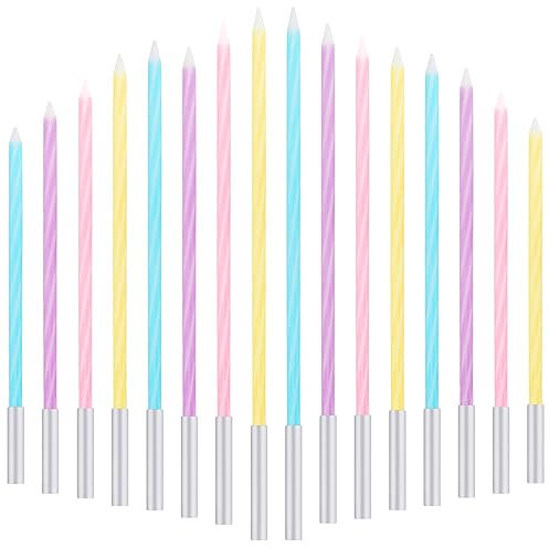 Geburtstagskerzen Für Torte, 16 Stücke Dünne Lange Bunte Geburtstagskerze, 14.5cm Stabkerzen Bunt, Dünne Cupcake Kerzen für Babyfeiern, Hochzeit, Party, Weihnachten, Feier Kuchen Dekoration (Gewinde)