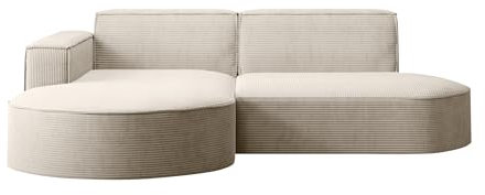 Kaiser Möbel, Ecksofa, Sofa Modena Studio Parma, Modern Design Couch, Polsterecke, Freistehend Sofa Wohnzimmer, Stoff Dicker Cord Poso Beige Links