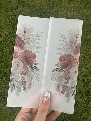 Puremigo 50 Pack Pre-Folded Boho Vellum Jackets - 5x7, 115GSM Vellum Paper, Wedding Invitations Wraps