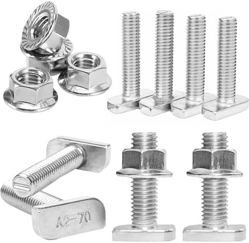 Pack con 40 tornillos de cabeza de martillo M10 x 25 de acero inoxidable A2-70 con tuercas dentadas de bloqueo para invernadero, perfil de aluminio fotovoltaico, soporte de panel solar, etc