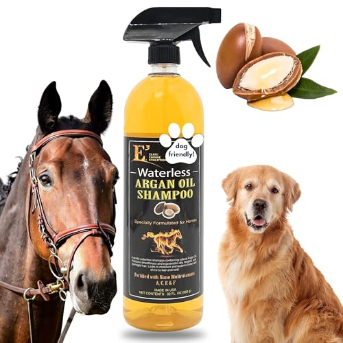 E3 Waterless Argan Oil Shampoo for Horses - Convinient Care for Mane & Tail, Effortless Application, Nourishes Hair & Skin, Versatile use, Time-Saving Solution, Amazing Smell 32 oz