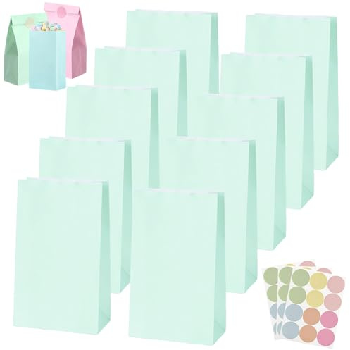 30 st babygrön presentpåse, papper pastell festväskor för barn, vuxenfester, liten födelsedagsfest gynnsam godisväska, kraftpapperspåsar med 36 klistermärken för presenter, jul, bröllop, påskfester