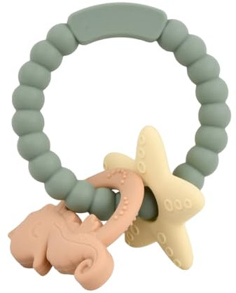 Baby Beißspielzeug, Beißring für Babys, Silikon Greifling Baby, Beissring Baby Spielzeug Kühlend, Wundes Zahnfleisch zu Stimulieren und zu Massieren für ab 3 Monaten Babys (Grünes Seepferdchen)