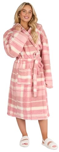 OHS Dressing Gown Womens Teddy Fleece, Mothers Day Gifts Super Soft Warm Hooded Bathrobe with Pockets Luxury Oversized Fluffy Ladies Dressing Gowns, Blush Pink One Size