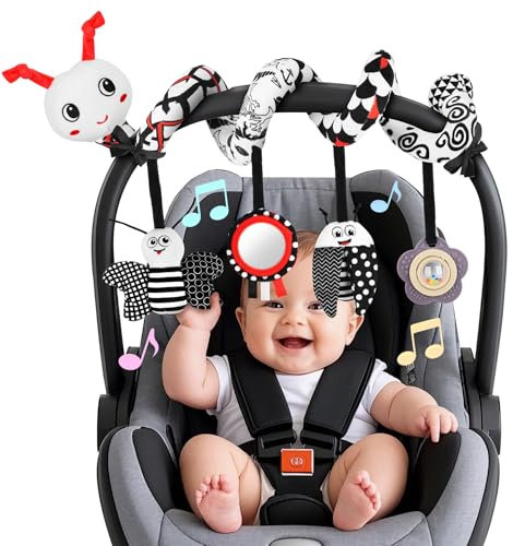 Zendstanding Kinderwagen Spielzeug - Aktualisierte Version Babyschale Spielzeug Baby Spielzeug 0-6 Monate Schwarz Weiß Kontrast Hängespielzeug Baby Spielzeug ab 3 Monate Neugeborenes Geschenke