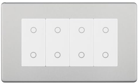 BG Nexus Screwless Brushed Steel Quad Secondary Touch Dimmer Switch White Inserts FBSTDS4W