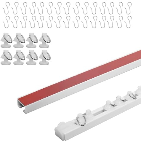 Riel para Cortinas Autoadhesivo 0,8 m, Riel Techo Sin Taladrar Adhesivo | Riel de Cortina sin Perforación, Ideal para Hogar, Oficina y Caravana, Instalación Rápida con Adhesivo Resistente