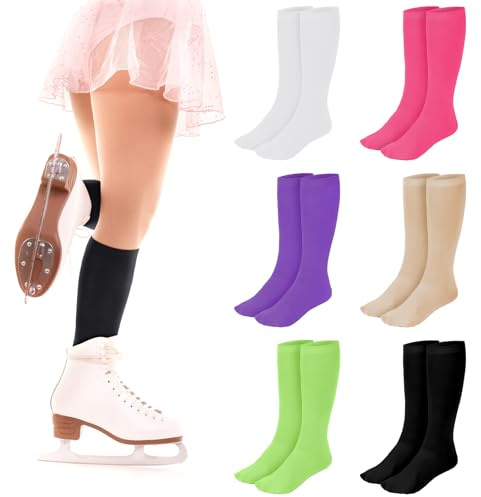 SATINIOR 6 Pairs Ice Skating Socks Roller Skating Socks High Tight Knee Nylon Roller Skate Sock Women Girl, Mixed Color, Medium