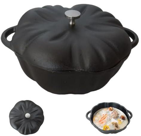 Forno olandese a forma di zucca, 16,3 cm con coperchio e maniglie, calderone in ghisa per casa, sala da pranzo in ghisa