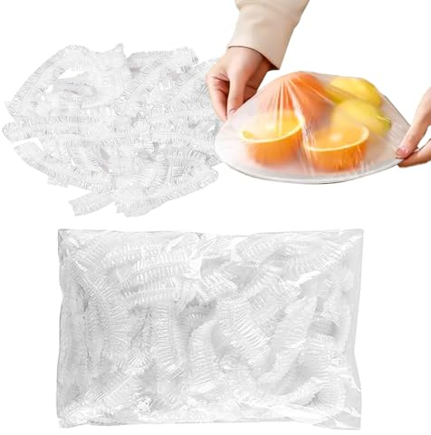 Shrinkable Food Covers, Reusable Plastic Food Covers Plastic Stretch Lids Bowl Covers, Fresh Keeping Bags, Elastic Plastic Food Storage Covers Cling Film Bags for Fruit Vegetable Meat (White-100)