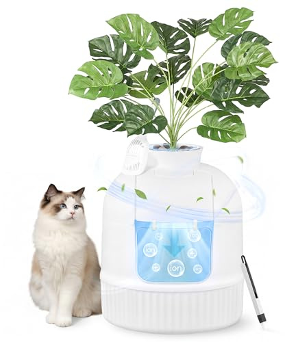 Feandrea kattlåda blomkruka, dold kattlåda, med konstgjord växt, dörr, stängd, kolfilter, luktkontroll, småsten, spade, borste, molnvit PPT006W101