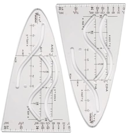 Gurtt Pack of 2 Parabolic Stencil Maths, Stencil Unit Parabola with Cosine, Parabola Ruler for Aids for Study and Work, Curve Template
