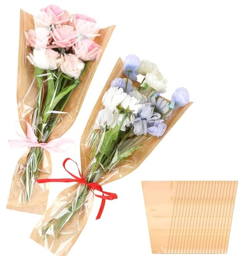 40 Fogli di Carta Kraft per Fioristi 9 x 24 x 45 cm, Carta per Bouquet e Fiori, Marrone, Ideale per Festa Della Mamma, Matrimoni, Compleanni e Lauree