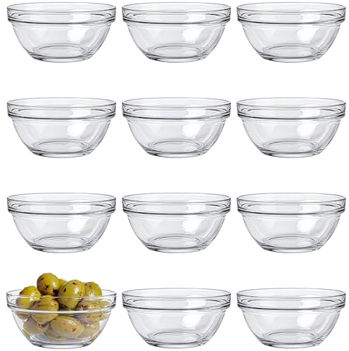 KONZEPT Glasschalen 12er Set 240 ml, Snackschalen & Dipschalen aus Glas, Stapelbar - ideal als Dessertschalen, Müslischalen, Servierschalen und Mini-Salatschüsseln