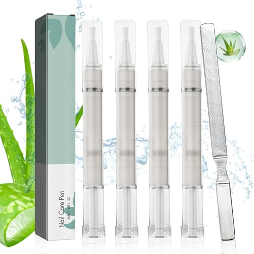 4 Pezzi Nail Care Pen, con Lima Unghie, Penna per la Cura Delle Unghie, Arricchito con Ingredienti Naturali come Olio di Tea Tree, vitamina E e Aloe Vera