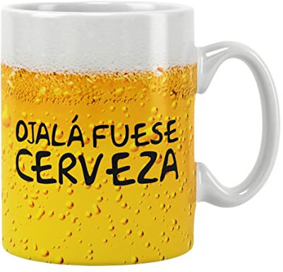 Tazas graciosas con frase Tazas originales para regalar Regalos originales taza de porcelana Caja regalo cumpleaños (Ojala fuese Cerveza)