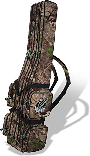 normani Rutentasche Rod Case Angelkoffer Futteral mit 2, 3 oder 4 Ruten-Fächern, Verschiedene Längen wählbar - stark wasserabweisender Fishing Rucksack Farbe Hunting Camo 3 Innenfächer Größe 170 cm