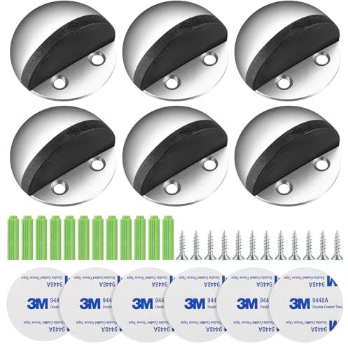 Türstopper Boden, 6 Stk Edelstahl Türstopper Boden Selbstklebend mit Gummipuffern, Door Stoppers für alle Hartböden zum Schutz von Türen Wänden Möbeln, mit Schrauben (Silber)