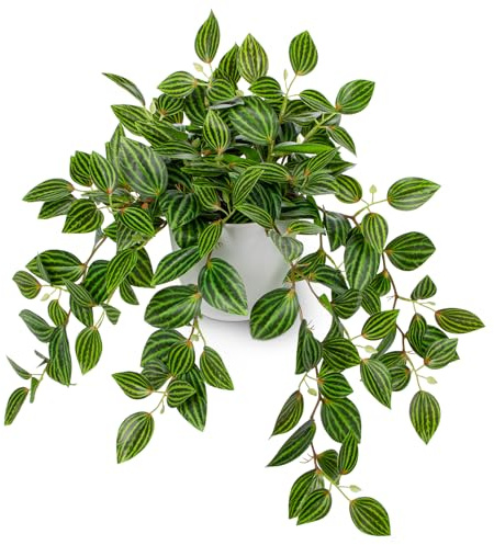 Oairse Fake Plants in Pots 41cm Artificial Trailing Plants String of Plants Fake Potted Plants Faux Tradescantia Zebrina for Indoor Outdoor Home Office Bathroom Kitchen Table Decor