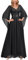 MIUSOL Women's Elegant Sequin Insert Lace Sheer Chiffon Deep V Neck Flare Sleeve Evening Prom Formal Long Dress (Medium, Black)