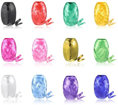 ACONDE Geschenkband Weihnachten Deko Set - 12 Stück (5mm × 10m/Rolle) Schleifenband Bunt Farben für Feiertage Hochzeit Party - Ringelband Decoration für Luftballon Geschenk