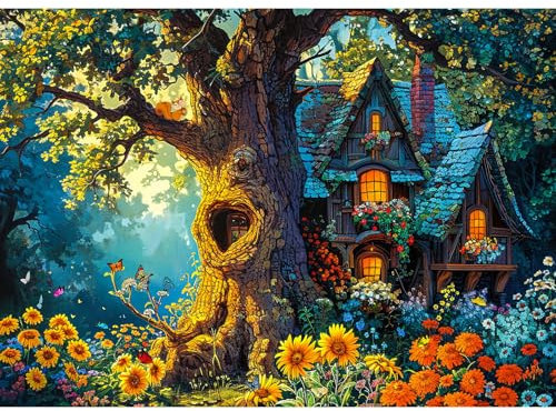 HUADADA Puzzle de 1000 pièces pour adultes et enfants, jeu impossible, cadeau de puzzle, puzzles intelligents, puzzles colorés, puzzle avec motif magnifique cabane dans les arbres