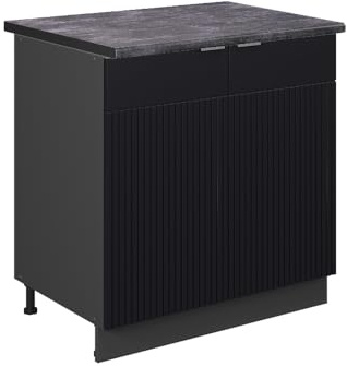Vicco Meuble Bas sous-évier Fame-Line, Noir rayé, 80cm avec étagère, PT Anthracite, à Combiner avec d'autres modules de la série Fame-Line