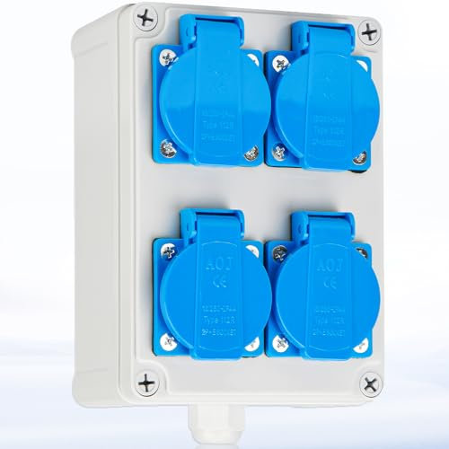 Warmfay Répartiteur mural de chantier, pré-câblé, avec 4 prises Schuko 16 A 230 V, boîtier étanche IP67 pour l'intérieur et l'extérieur