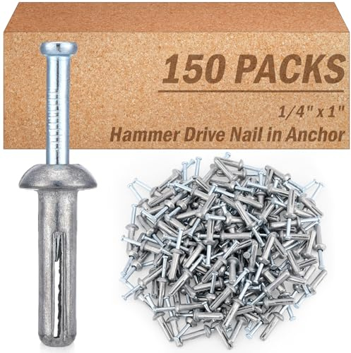 Shimeyao 150 Pcs 1/4 x 1 Hammer Nail in Concrete Anchor Galvanized Masonry Fasteners Expansion Cement Hammering Anchors for Concrete Brick Wall Block Electrical Boxes Fixture