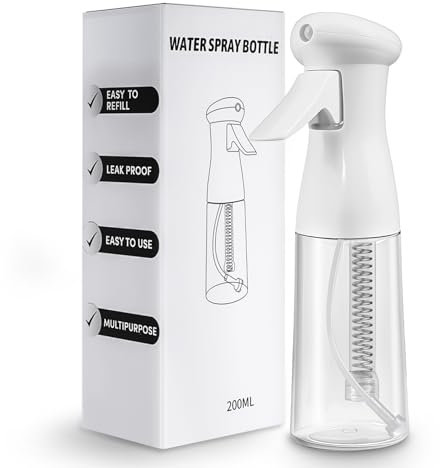 MRUN BONE Ultrafeine Sprühflasche mit kontinuierlichem Nebel - Tropffrei & Auslaufsicher, BPA-Frei & Wiederbefüllbar für Haarstyling, Pflanzen & Reinigung (200ml-transparente)