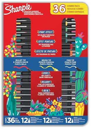 Sharpie Creative Markers Variety Pack, Water-Based Acrylic Paint Markers, Assorted Tips and Colors, 36 Count - Works on Paper, Metal, Wood, Ceramic, Glass, Rock, Canvas