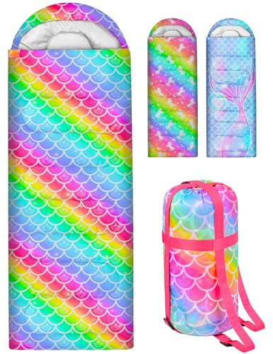 Kids Sleeping Bag for Kids Girls, 3 Season Warm Cool Weather Waterproof Lightweight Camping Sleeping Bag with Carry Bag for Indoor Outdoor Camping Hiking Traveling