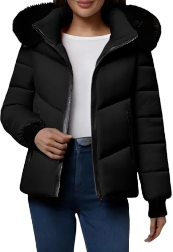 Vestes d'hiver pour femme - Décontracté - Taille moyenne - Taille moyenne - Coton épais et chaud - Matelassé - Doudoune chaude et confortable - Veste imperméable avec capuche