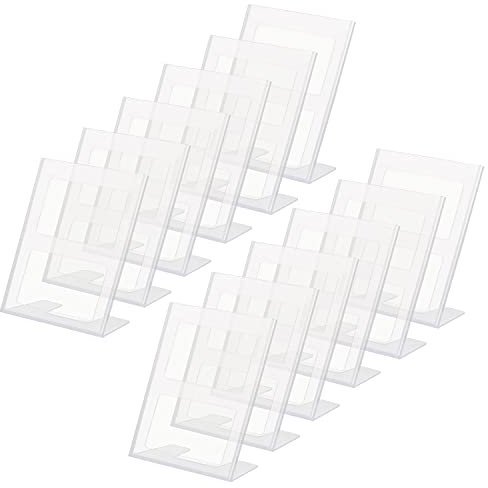 Kurtzy 12 STK Transparenter Tischaufsteller A4 aus Kunststoff - Tischaufsteller A4 Schräg im Hochformat - Menükartenhalter, Infoständer, Werbung, Prospekt, Flyer, Bilder & Preisschilder Aufsteller