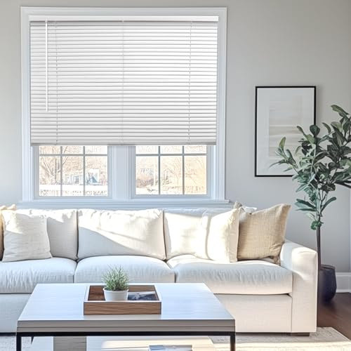 CHICOLOGY Mini Blinds for Indoor Windows – 45W x 48H, White Horizontal Vinyl Blinds | Cordless | Easy to Install | Sleek Low-Profile Fit for Doors, Offices, Kitchens & Apartments